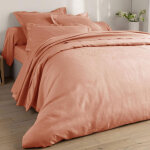 Housse de couette uni en lin lav� rose blush