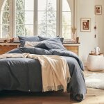 Housse de couette unie en flanelle de coton chambray, frisson, gris