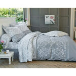 Housse de couette en percale de coton r�versible volutes et arabesques - gris perle