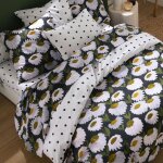 Housse de couettte polycoton marguerite - noir