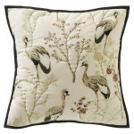 Housse de coussin clb. miya motif oiseaux en coton beige cr�me