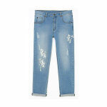 Jean 5 poches dlav dchirures et pierres femme - bleu en coton