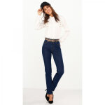 Jean droit lastique 5 poches bleu marine en coton