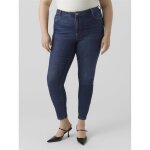 Jean fermeture  bouton et fermeture clair cache taille haute bleu en coton mila