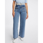 Jeans large taille haute bleu en coton