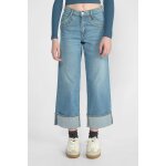 Jeans fille, regular, droit regular large taille haute, longueur 34 bleu lise en coton