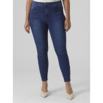 Jean skinny taille haute bleu fonc� en coton trix