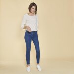 Jean skinny taille haute pierres fantaisie sur poche femme - bleu fonc