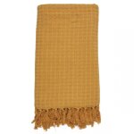Jeté de canapé gaufre jaune ocre en coton Jeté de canapé gaufre jaune ocre en coton