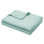 Jet� de lit effet d�lav� double gaze de coton cl. wells - vert d'eau