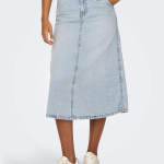 Jupe midi onlmindy - bleu lyra en coton
