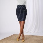 Jupe raye coupe crayon double fente dos femme - ray bleu marine