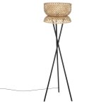 Lampadaire trpied suny, bambou et mtal, noir, h145 cm