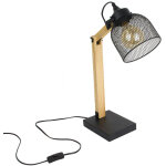 Lampe � poser abat - jour grillag� en bois et m�tal noir lund