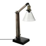 Lampe en bois / mtal et abat - jour en verre