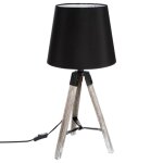 Lampe en bois  trpied noir