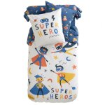 Linge de lit enfant en coton super héros bleu Linge de lit enfant en coton super héros bleu