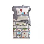 Linge de lit enfant route gris en coton