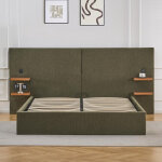 Lit - coffre complet avec tablettes et ports usb intégrés lukas tissu Lit - coffre complet avec tablettes et ports usb intégrés lukas tissu