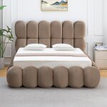 Lit - coffre design boule bilbola avec sommier relevable velours taupe Lit - coffre design boule bilbola avec sommier relevable velours taupe