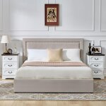 Lit coffre sandiego avec sommier relevable et tte de lit cloute velours taupe