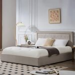 Lit coffre sandiego avec sommier relevable et tte de lit velours taupe