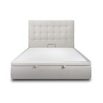 Lit coffre avec tte de lit capitonnee velours gris clair