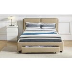 Lit double frowell avec tiroir de rangement int�gr� et sommier 140x190cm tissu beige
