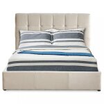Lit double luftani avec sommier relevable 180x200cm velours beige Lit double luftani avec sommier relevable 180x200cm velours beige
