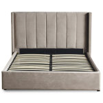 Lit double magorial avec sommier relevable velours taupe Lit double magorial avec sommier relevable velours taupe