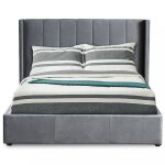 Lit double magorial avec sommier relevable 180x200cm velours gris Lit double magorial avec sommier relevable 180x200cm velours gris
