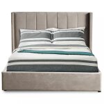 Lit double magorial avec sommier relevable 180x200cm velours taupe Lit double magorial avec sommier relevable 180x200cm velours taupe