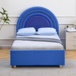 Lit simple avec tête de lit en arche et sommier relevable bedbow simili bleu Lit simple avec tête de lit en arche et sommier relevable bedbow simili bleu