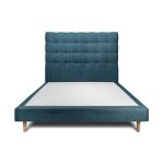 Lit avec t�te de lit capitonnee bouclette et sommier tapissier bleu