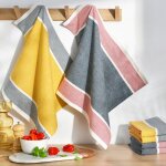 Lot de 2 ou 4 torchons ray�s en coton savari multicolore