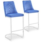 Lot de 2 chaises de bar design mistigri velours bleu Lot de 2 chaises de bar design mistigri velours bleu