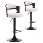 Lot de 2 chaises de bar ruben mtal noir avec bois noisette et tissu bouclette crme