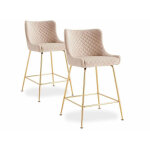 Lot de 2 chaises de bar en velours beige pieds or Lot de 2 chaises de bar en velours beige pieds or