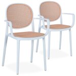 Lot de 2 chaises empilables chapline polypropylne effet cannage beige et blanc