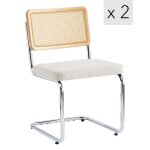 Lot de 2 chaises industrielles metal cannage rotin beige