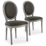 Lot de 2 chaises mdaillon bois gris patin & tissu gris vinci