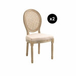 Lot de 2 chaises médaillon en bois massif et en tissu beige Lot de 2 chaises médaillon en bois massif et en tissu beige