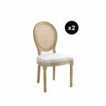 Lot de 2 chaises médaillon en bois massif et en tissu gris clair Lot de 2 chaises médaillon en bois massif et en tissu gris clair