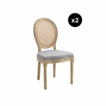 Lot de 2 chaises médaillon en bois massif et en tissu gris foncé Lot de 2 chaises médaillon en bois massif et en tissu gris foncé