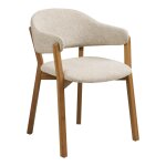 Lot de 2 chaises de salle  manger dunkerque accoudoir bois de chne avec assise en tissu, beige
