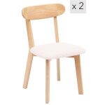 Lot de 2 chaises de salle a manger scandinave en bois massif blanc