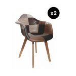 Lot de 2 chaise scandinave avec accoudoir patchwork marron fjord