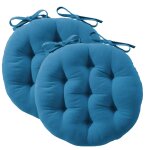 Lot de 2 galettes de chaise seizo capitonnée ronde - bleu canard Lot de 2 galettes de chaise seizo capitonnée ronde - bleu canard