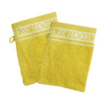 Lot de 2 gants de toilette en coton jaune avec liteau brod� - collection bysantine