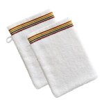 Lot de 2 gants de toilette en coton blanc avec liteau arabesque - liteauponge